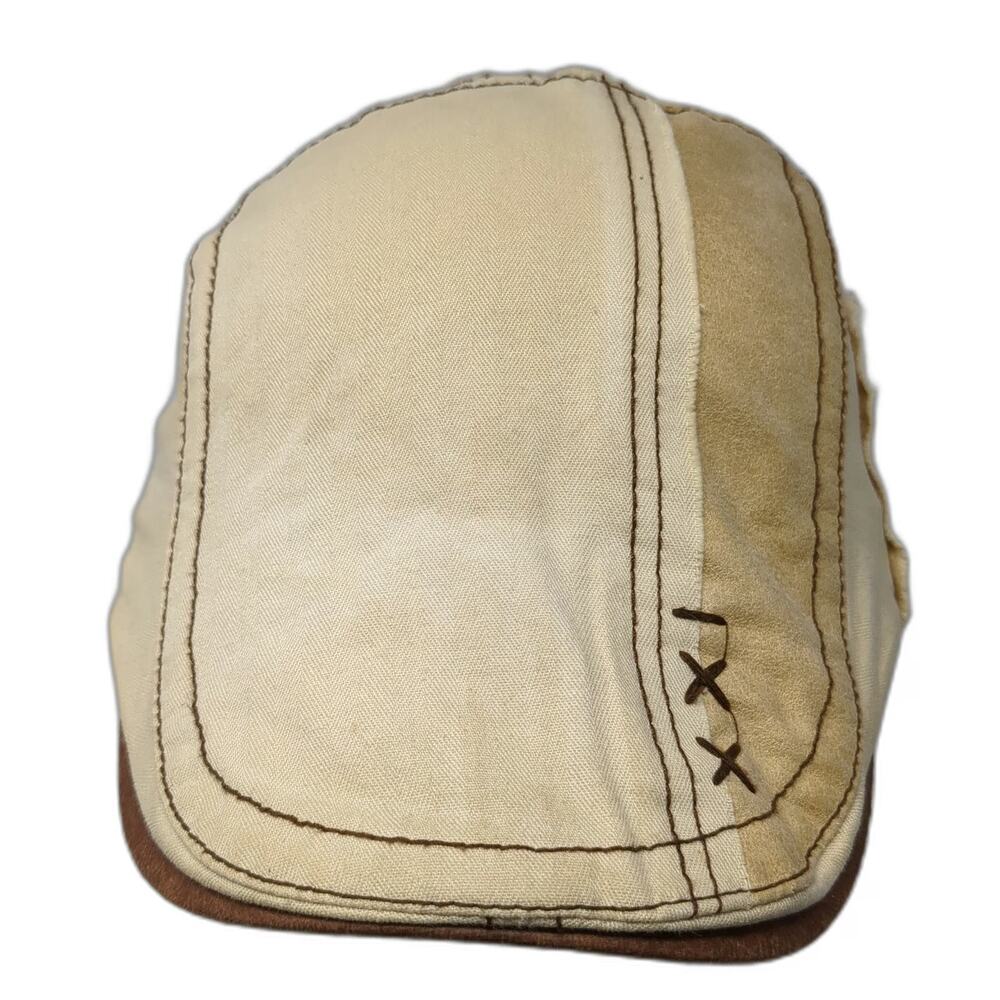 Jamont Newsboy Cap Beige One Size Cotton Slideback Embroidery Herringbone Hat